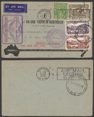 Australia 1934 - Air Mail Cover Flight To Zealand 28295/1