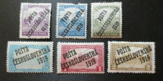 Czechoslovakia 1919 Overprinted Semi - Postal Stamps Mh Sc B78,  80,  82,  84,  86 & 87