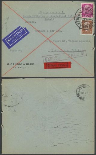 Germany 1934 - Air Mail Express Cover To London England 34828/6