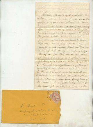 1862 Letter From James M Hart Saltsburg Pa To Clarence Hart Company D 135th Rgt
