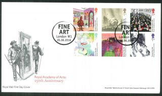 2018 Fdc - Royal Academy Of Arts 250th Ann.  - Fine Art,  London W1 Pmk