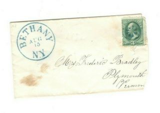 Postal History Cover Bethany Ny 1876 1.  5 " Large Round Cancel Fancy Emboss
