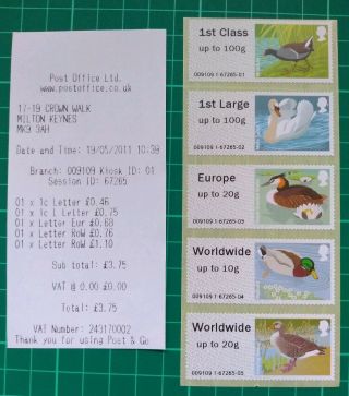 2011 Birds 3 Post & Go 5 Value Wincor Strip To Ww20g With Receipt