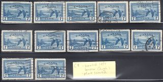 Canada: C9 7c Goose Airmail,  (x15) Plate Scratch Variety (ul) Lot F - Vf