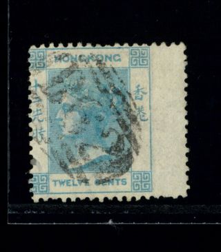 (hkpnc) Hong Kong 1863 Qv 12c Cc Wmk Greenish Blue Wing Margin Vfu