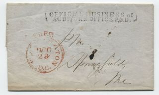 1849 Washington Dc Stampless Pod Auditor Frank To Springfield Me Pm [4839]