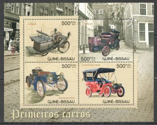 Bc533 2012 Guinea - Bissau Transport History Antique First Cars Automobiles Kb Mnh