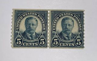 Travelstamps: 1924 Us Stamps Sc 602 Theodore Roosevelt,  Coil Pair 5 Cents,  Mlh