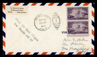 Dr Who 1943 Oakland Ca First Flight Cam 37 Air Mail Pair C132131