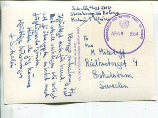 United Nations Mail Picture Post Card From Swedish Un Forces Im Congo 1964