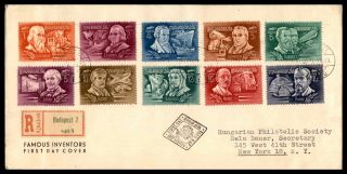 Hungary Famous Inventors Set 1948 Registered First Day Cover To Us York
