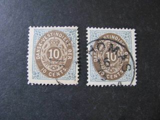 Danish West Indies Stamps Scott 10 And 10a Perfs.  14 X 13 1/2 Lot