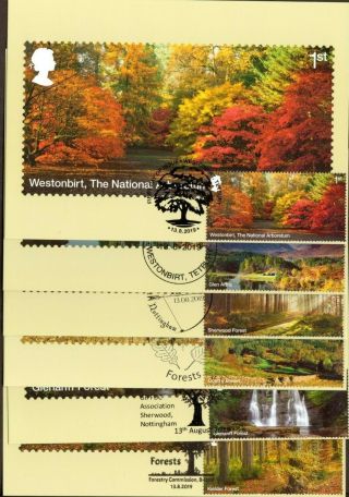 2019 Gb Royal Mail Forest X6 Phq Cards 6 Different P/m Unaddressed