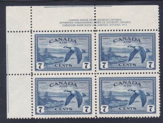 Canada C9 Mnh Og 1946 7c Deep Blue Plate Block Of 4 Plate 1 Airmail Issue