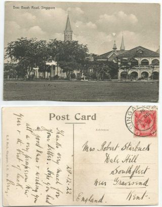 Singapore 1922 Bras Basah Road,  Singapore Pc,  Sent To Uk Ed.  Kp Hock