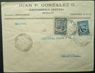 Colombia 25 Sep 1926 Scadta Airmail Postal Cover From Medellin To Barranquilla