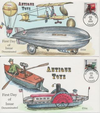 3638 - 41 Antique Toys Set Of 4 Hand Painted Fred Collins Cachet First Day Covers