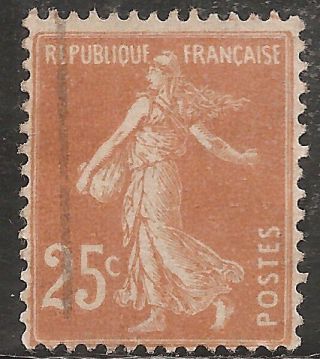 France Stamp - Scott 169/a22 25c Yellow Brown " Sower,  No Ground " Canc/lh 1927