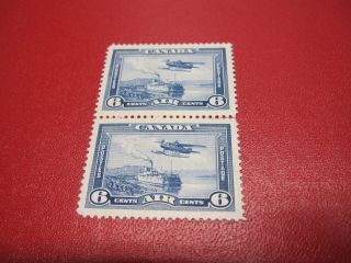 Canada Unitrade C6 6c Air Mail Stamp Monoplane Over Mackenzie Pair Mnh