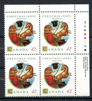 Canada Mnh Plate Block 1452 Christmas Santa Sleigh Ur 1992 G230