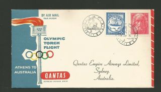 Greece 1956 Olympic Torch Flight Cover To Sydney