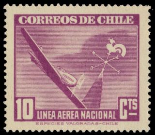 Chile C70 (mi287) - Plane Over Weather Vane " 1945 Airmail " (pa75895)