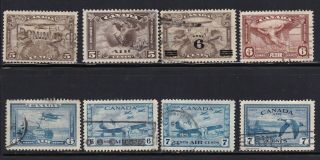 Canada 1928 - 1946 8 Airmail S C1,  C2,  C3,  C5,  C6,  C7,  C8,  C9 - Stamps