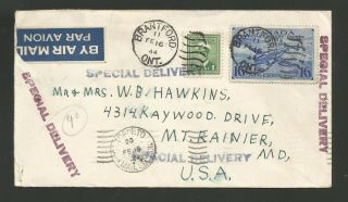 1944 Canada Special Delivery Franked Cover To Us