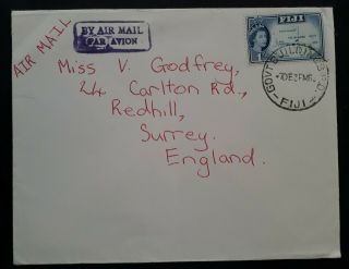 Rare 1967 Fiji Airmail Cover Ties 1/ - Map Stamp Canc Govt Buildings Po To England