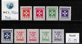 Wc1_3524 Italy - Aegean Colonies - Rodi.  1924 Postage Due Set.  Scott J1 - J9.  Mlh