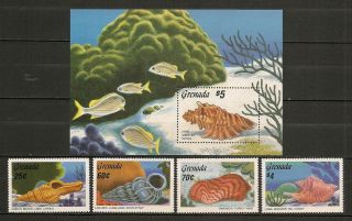 Grenada 1986 Fauna Wildlife Marinelife Fisch Fish Shells Coral Set,  Ss Mnh