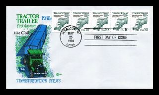Us Cover Tractor Trailer Transportation Fdc Strip Of 5 Cover Craft Cachet