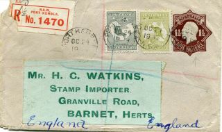 1919 - Australia - Uprated Registered Stationery Cover To Uk From " Port Kembla "