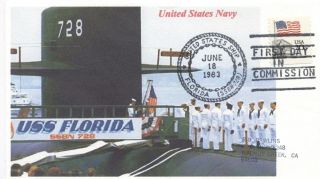 Uss Florida Ssgn - 728 Us Navy Submarine Color 1983 Commissioning Day Postmark