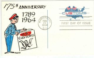 Frank Ulrich Handpainted Fdc Ux50 Us Customs Postal Card 175th Anniv.