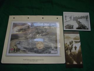 60th Anniversary D - Day £5 Coin First Day Cover Guernsey Stamps Overlord Ww2