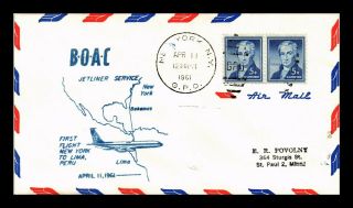 Dr Jim Stamps Us York First Flight Air Mail Cover Lima Backstamp 1961