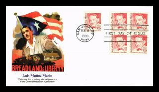 Us Cover Governor Luis Munoz Marin Puerto Rico Great Americans Block Of 4 Fdc