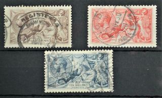 Gb Stamps George V Set 3 Seahorses 1918 Bradbury Wilkinson To 10/ - (t130)