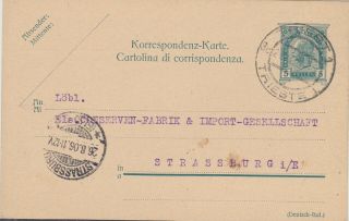571) Austria 5 Heller Postal Stationery Card 24.  06.  1906 Trieste To Strassburg
