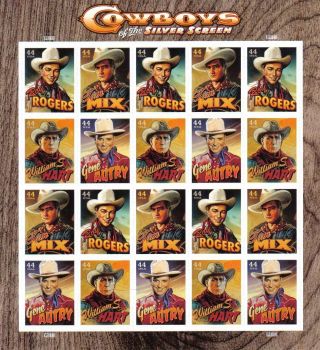 Three Sheets x 20 COWBOYS Of The SILVER SCREEN 44¢ US PS Stamps.  Scott 4446 - 4449 2