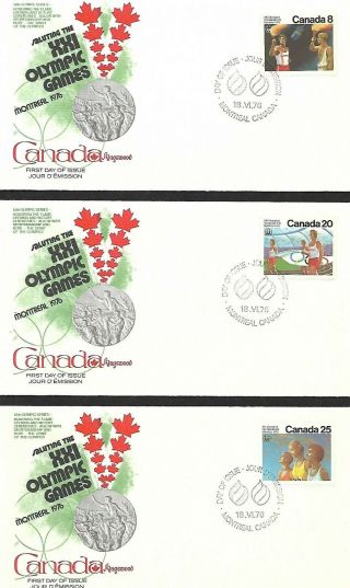 Canada 1976,  Three First Day Covers,  Montreal Olympic Games