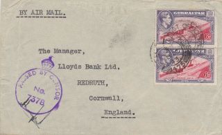 536) Gibraltar To Gb - Censor Cover Post Office 475 To England - Censor No 7378