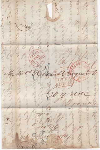 1836 Leith Cognac Paid Letter James Gordon Angleterre Par Calais Brandy Trade
