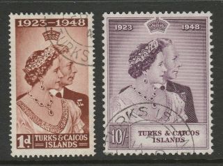 Turks And Caicos 1948 George Vi Royal Silver Wedding Sg 208 - 209 Fine.