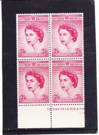 Southern Rhodesia 1953 Coronation 2/ - 6d In Imprint Block Of 4