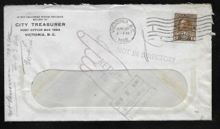 Canada Bc - 1918 Vancouver Returned/unclaimed Cover - Not In Directory