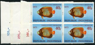 Indonesia Sg 1294 - Sg 1296 1971 Fish Set Unmounted Blocks Of 4 Cat £168.  00
