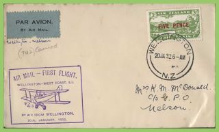 Zealand 1932 Flight Cover With 5d Airmail,  Wellington - Nelson