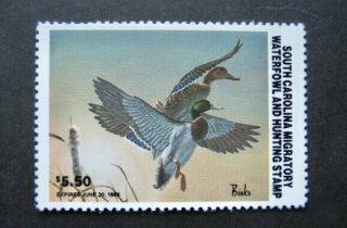 1982 South Carolina State Duck Migratory Waterfowl Stamp Mnhog